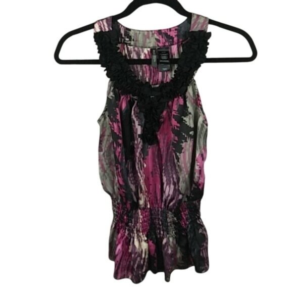 Bisou Bisou Sleeveless Ruffle Top Multicolor Polyester Blend Small - Picture 1 of 4